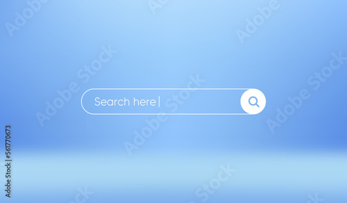 Search bar on blurred background. Simple search box field ui element on blue gradient mesh. Ask question template banner. Search bar on gradient background. Find information. Vector illustration