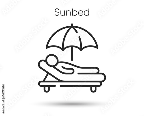 Sunbed line icon. Lounge beach chair sign. Summer umbrella symbol. Illustration for web and mobile app. Line style beach sunbed icon. Editable stroke summer vacation. Vector illustration