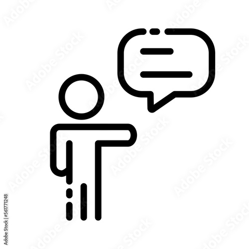 Talk line icon. Person, interlocutor, speech bubble, dialogue, social networks, speech, debate, media, discussion, ideas, team, exclamation, cooperation. Communication concept. Vector black line icon