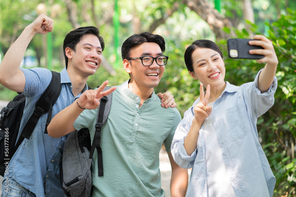 Photo of group Asian student outside
