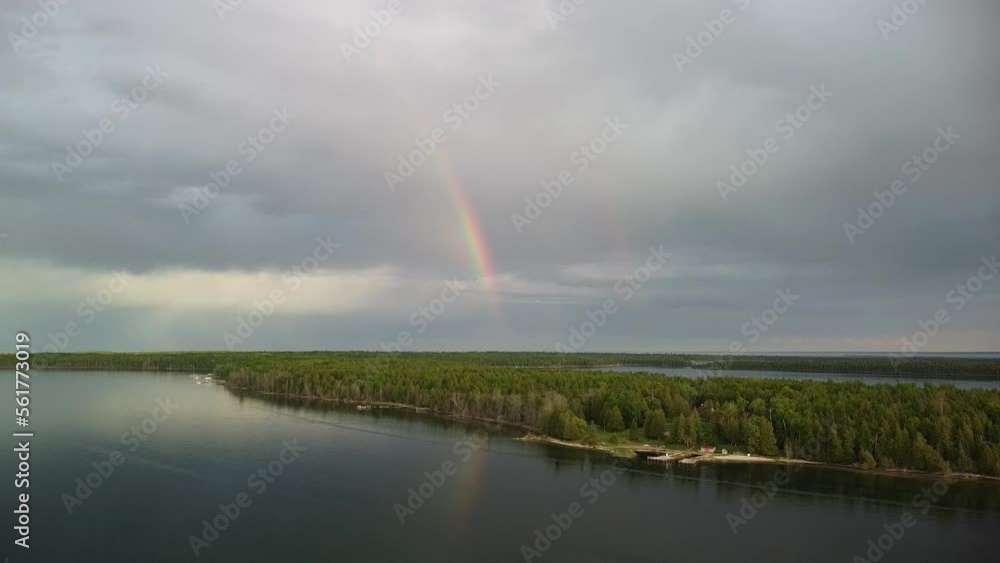 Aerial Lake with Rainbow Reflection - Lake Huron, Michigan Aerial Lake with Rainbow Reflection - Lake Huron, Michigan