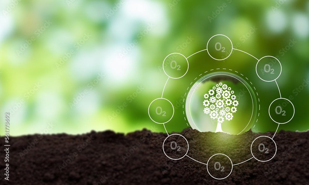 Mechanical trees for capturing carbon dioxide, carbon sequestration concept. Climate change