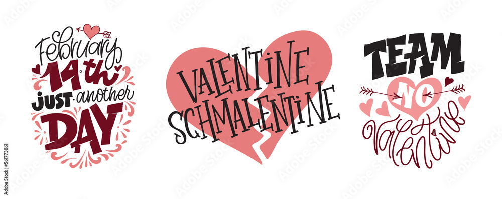 Anti-Valentine's Day postcard set. Love be be single. Vector.