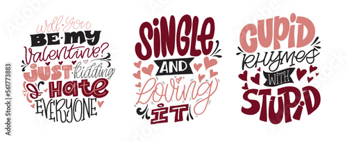 Anti-Valentine's Day postcard set. Love be be single. Vector.