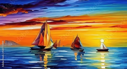 Fotografia beautiful seaside greek sunset with sailboats