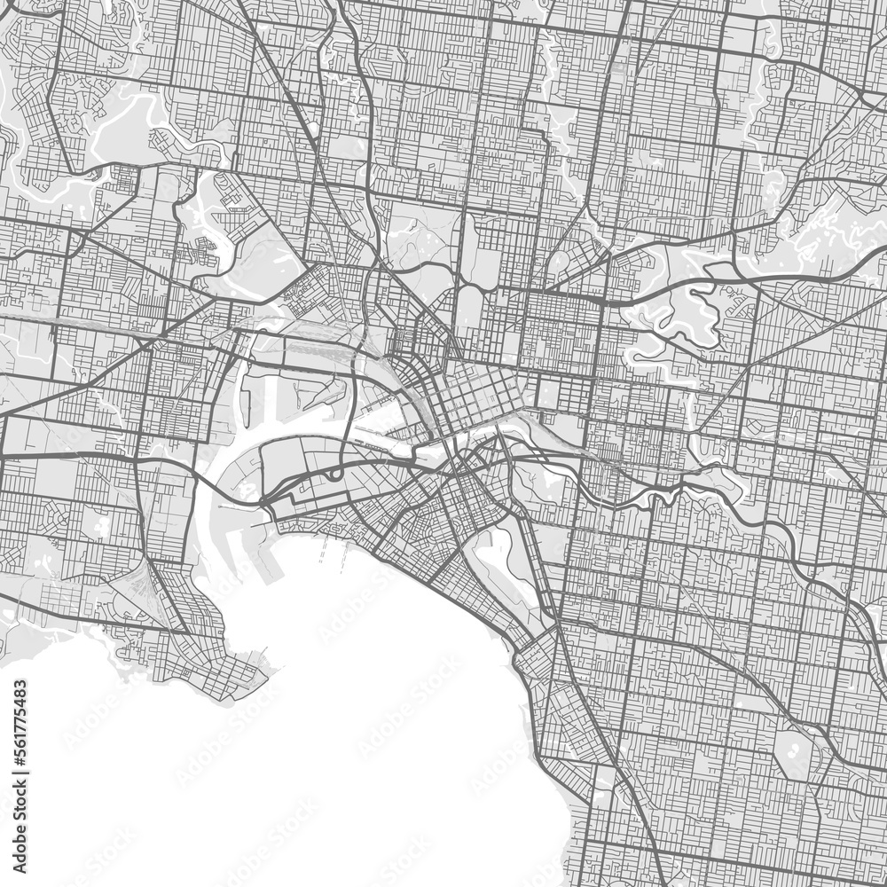 Naklejka premium Melbourne map. Detailed map of Melbourne city poster with streets. Cityscape vector.