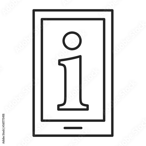 Information sign on the mobile phone screen vector isolated. Line icon, contact for more info. Smartphone and i letter in the screen.