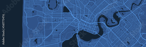 Blue map of Perth city, linear print map. Cityscape panorama.