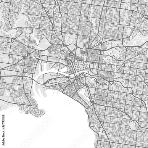 Melbourne map. Detailed map of Melbourne city poster with streets. Cityscape vector.