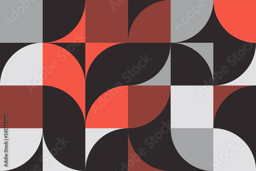 Geometric multicolored seamless pattern design. Abstract simple mosaic tracery in Bauhaus style