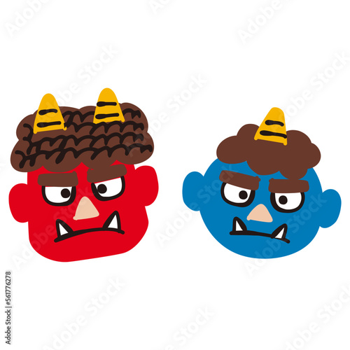 Demon face, icon for Japanese traditional event Setsubun, vector hand drawn illustration.