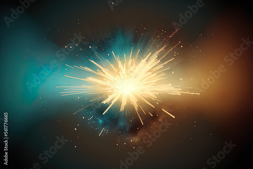 Intelligent AI technology or a beige blue gradient background with a sci fi illustration of a digital light explosion. Generative AI