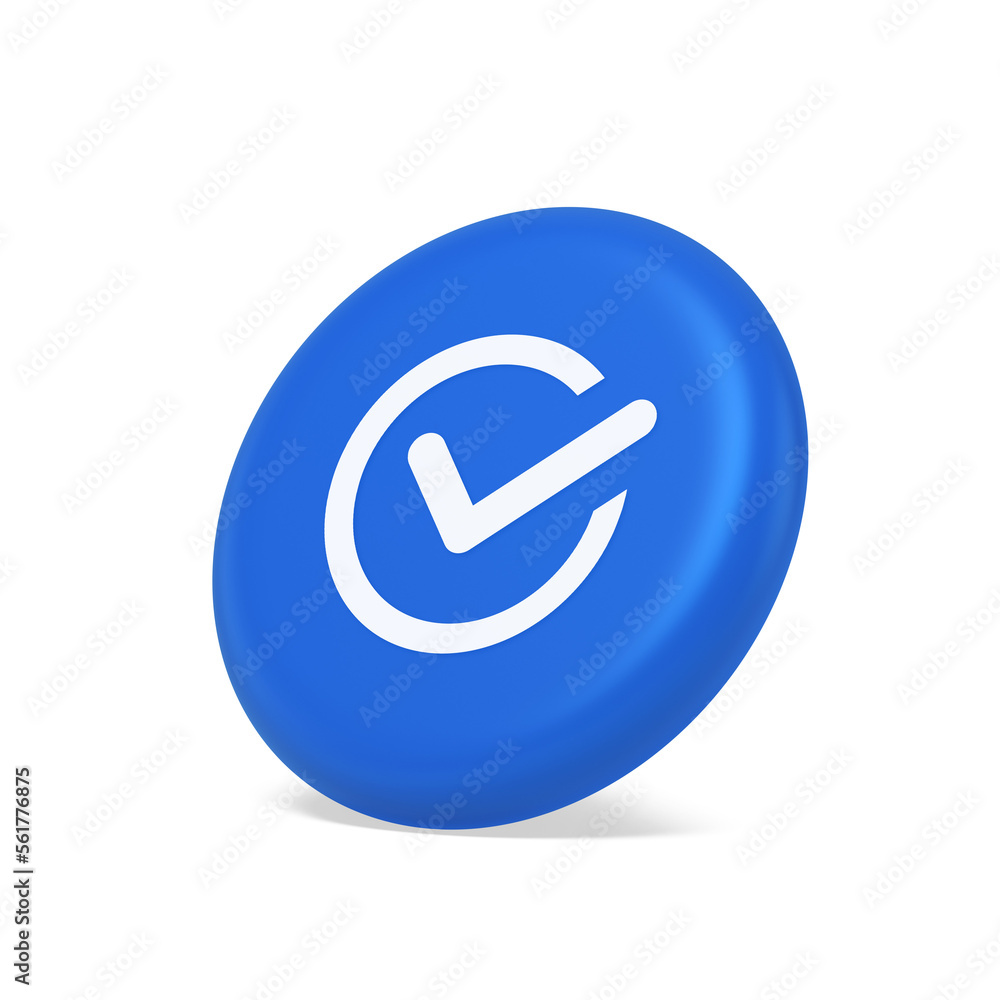 Checkmark in circle done approved button ok acceptance positive vote enter 3d isometric realistic icon Checkmark in circle done approved button ok acceptance positive vote enter 3d isometric realistic icon