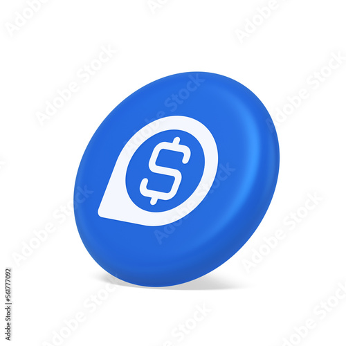 Bank money exchange map pin pointer button cash location dollar symbol web app design 3d side view icon