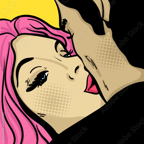 Romantic couple in pop art comic style