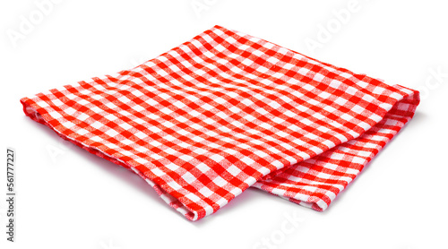 Table cloth kitchen isolated. Red napkin on white background. photo