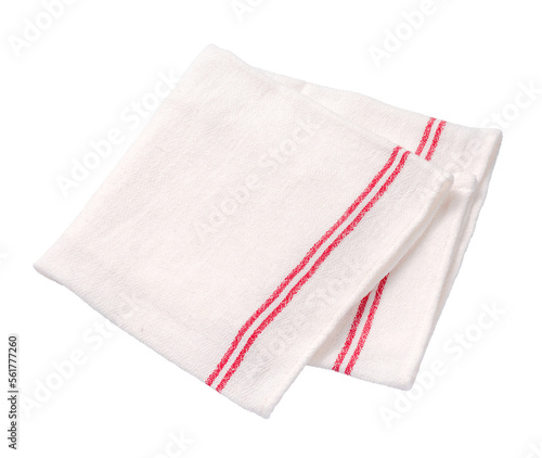 Table cloth kitchen isolated. Top view of white napkin on white background. photo