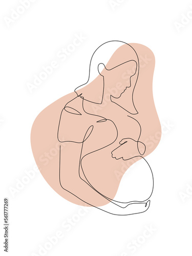 One line pregnant woman icon. Single line illustration of a woman waiting for baby. Art in color