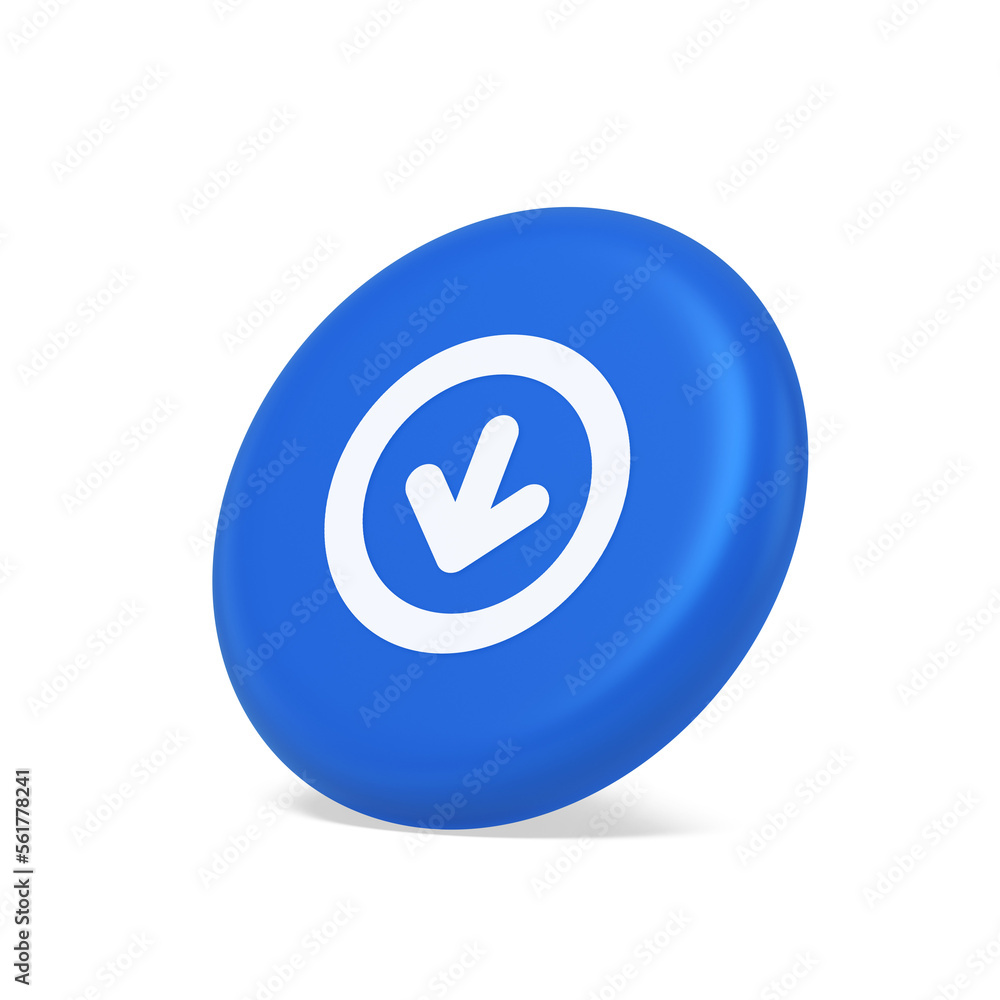 Down arrow circle frame button web interface pointer navigation app 3d isometric realistic icon Down arrow circle frame button web interface pointer navigation app 3d isometric realistic icon