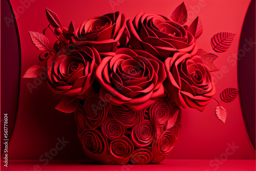 Valentine s Day Special   Ai Generative   Hyper realistic   Red roses  Flowers  Florals  Petals  Love  Heart   Flowers in a vase   Photorealism   Valentine s day background   Wallpapers   14th of Feb