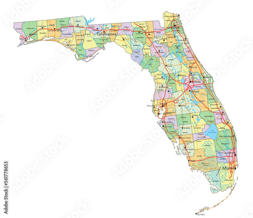 Florida - Highly detailed editable political map with labeling.