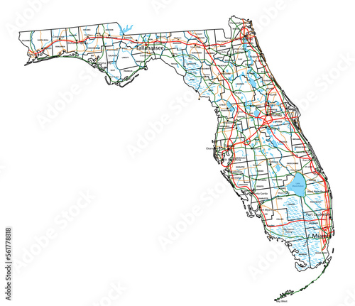 Florida road and highway map. Vector illustration. photo