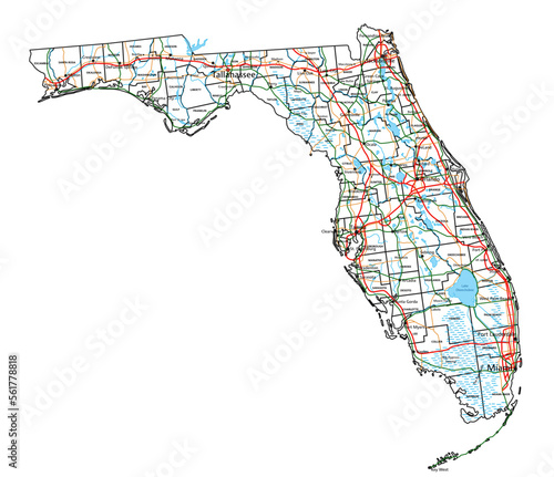 Florida road and highway map. Vector illustration.