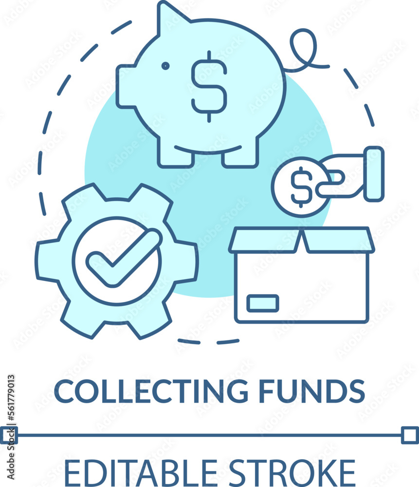 Collecting funds turquoise concept icon. Deposit. Treasury management service abstract idea thin line illustration. Isolated outline drawing. Editable stroke. Arial, Myriad Pro-Bold fonts used Collecting funds turquoise concept icon. Deposit. Treasury management service abstract idea thin line illustration. Isolated outline drawing. Editable stroke. Arial, Myriad Pro-Bold fonts used