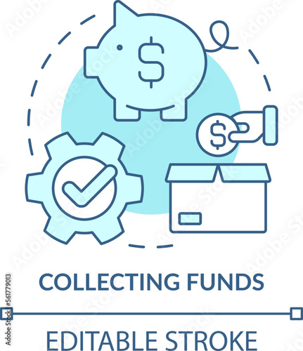 Collecting funds turquoise concept icon. Deposit. Treasury management service abstract idea thin line illustration. Isolated outline drawing. Editable stroke. Arial, Myriad Pro-Bold fonts used
