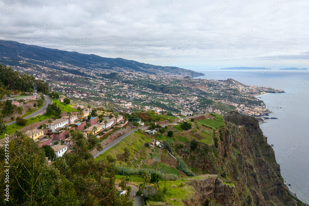 Views of the houses and landscape on the island of Madeira.
