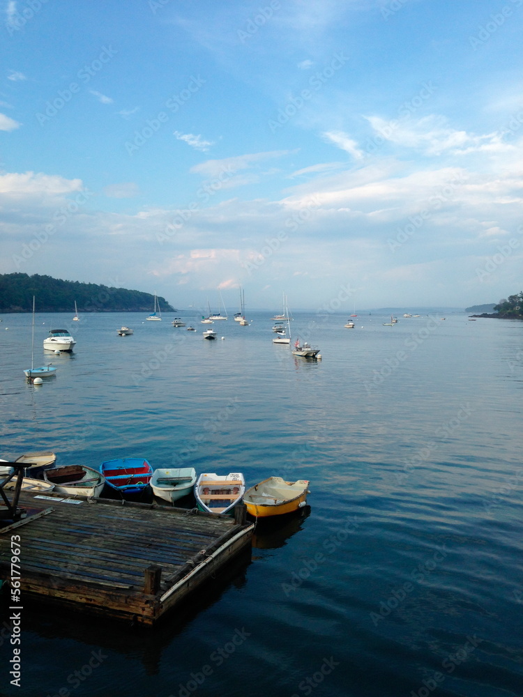 Boats anchored off a dock on Peaks Island, Portland, Maine. Boats anchored off a dock on Peaks Island, Portland, Maine.