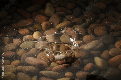 A pebble dropping into a shallow stony pool. photo