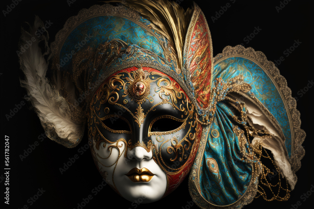 Colorful, lavish carnival mask, isolated on a black background