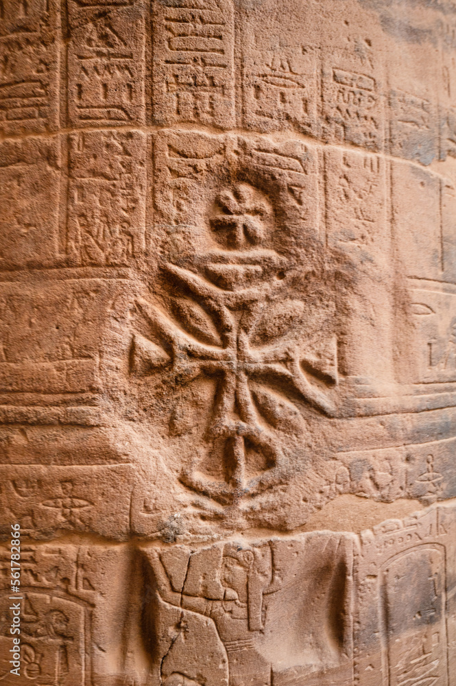 Christian cross in a column of a temple from Egypt