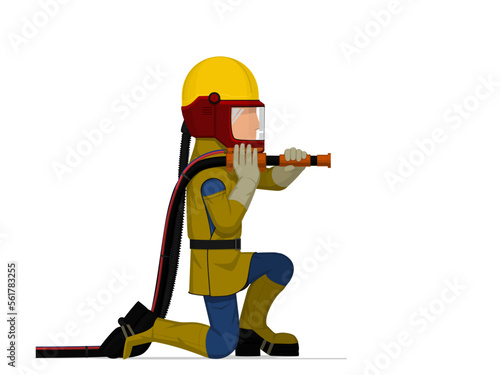 A worker is sand blasting on white background