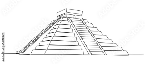 Continuous one line drawing of Chichen Itza. Vector illustration photo