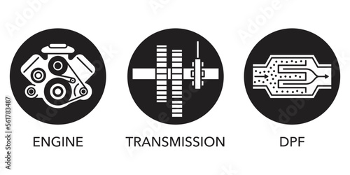 Car service flat icons - DPF, transmission, engine