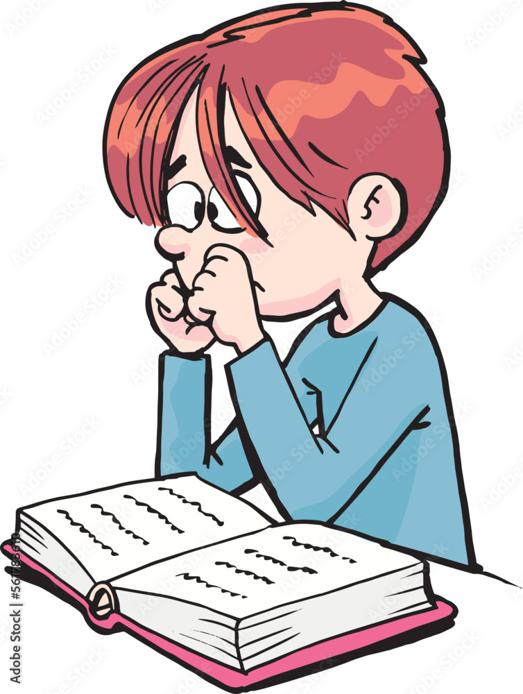 frustrated boy studies in front of an open book frustrated boy studies in front of an open book