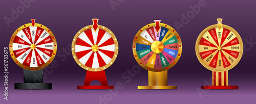 Fortune wheel vector set illustration for gambling background and lottery win concept. Wheel fortune for game and win jackpot.