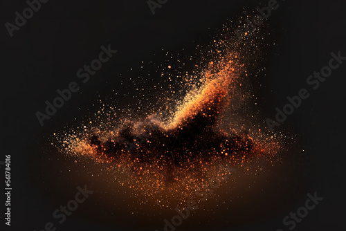 Fire embers particles over black background. Fire sparks background. Abstract dark glitter fire particles lights. Generative AI