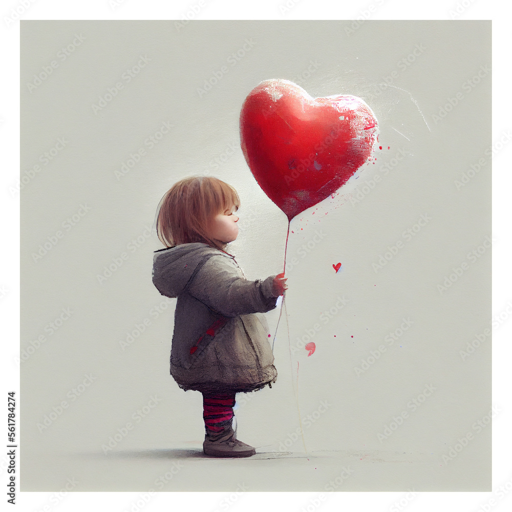 Valentine Little girl - Made by human and Generative AI - obrazy, fototapety, plakaty 