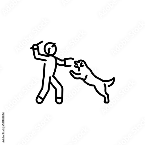 Cute character with golden retriever  color line icon. Dog training.