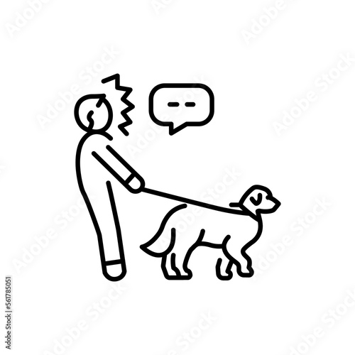 Pet pulls the leash color line icon. Dog training.