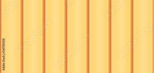 Vector wood vertical siding texture. Metal yellow striped wall seamless pattern. Iron corrugated fence surface background. Barn plank backdrop. 3d blinds shape. Realistic wooden board. Timber tile