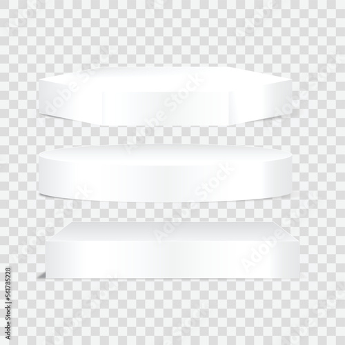Set of white blank podiums on transparent background. Vector illustration