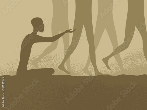Poverty - beggar and walking people