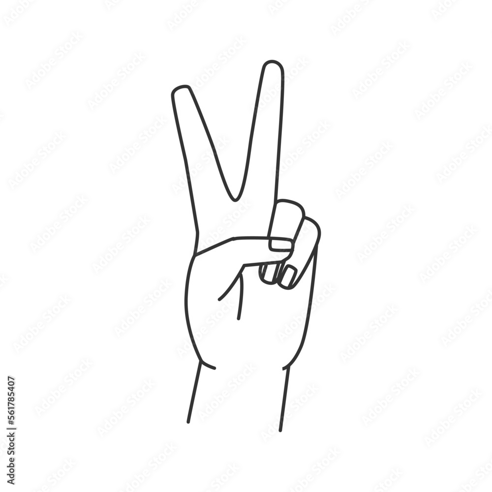 Peace or victory sign, isolated abstract line hand gesture, nonverbal communication sign. Body language symbol, outline arm with raised fingers and clenched fist. Vector in flat style Peace or victory sign, isolated abstract line hand gesture, nonverbal communication sign. Body language symbol, outline arm with raised fingers and clenched fist. Vector in flat style
