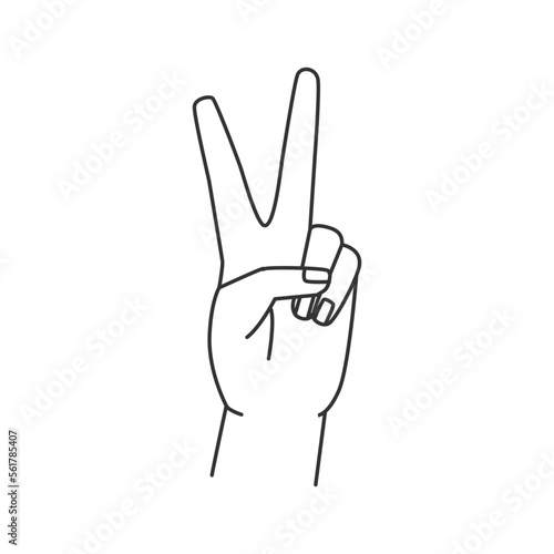 Peace or victory sign, isolated abstract line hand gesture, nonverbal communication sign. Body language symbol, outline arm with raised fingers and clenched fist. Vector in flat style