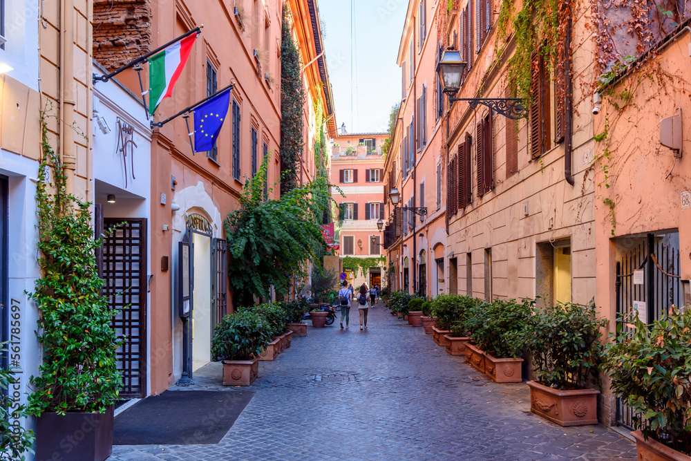 Narrow Via Margutta street near piazza del Popolo square, Rome, Italy