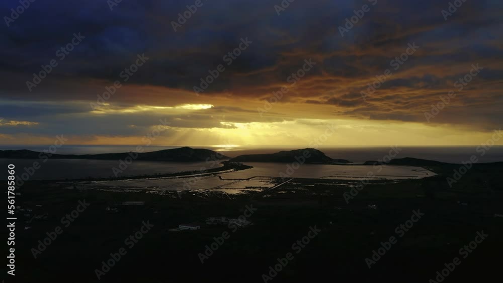 Sunset over the lagoon of Pylos, drone view Sunset over the lagoon of Pylos, drone view